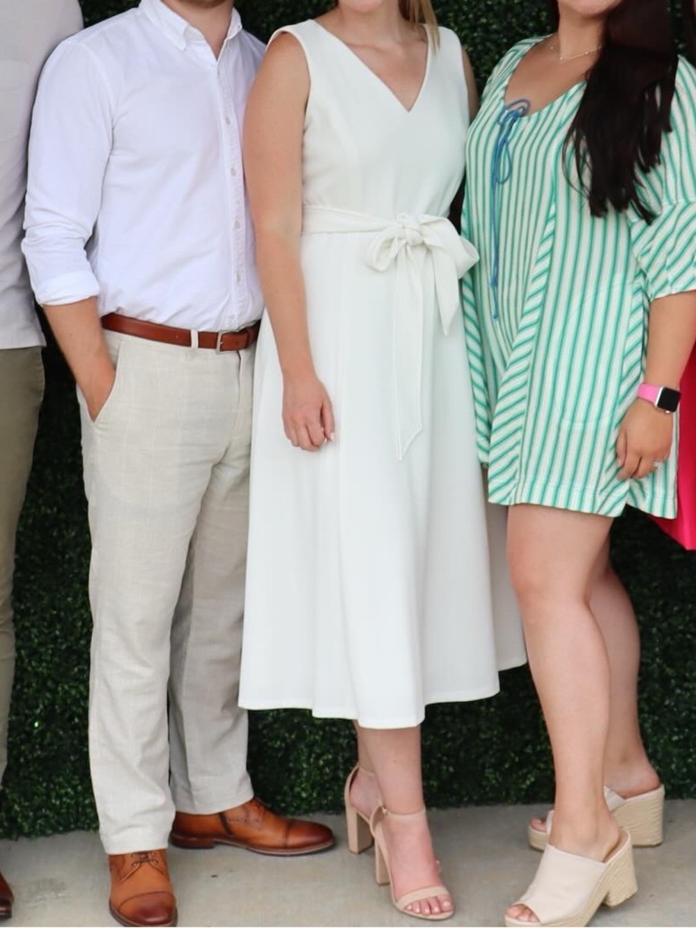 Calvin Klein Ivory V-Neck Sleeveless Midi Dress with Tie Waist